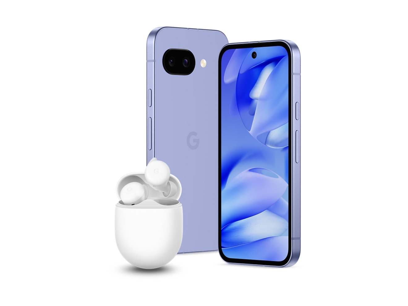 Google Pixel 9a device and Pixel A-Series earbuds